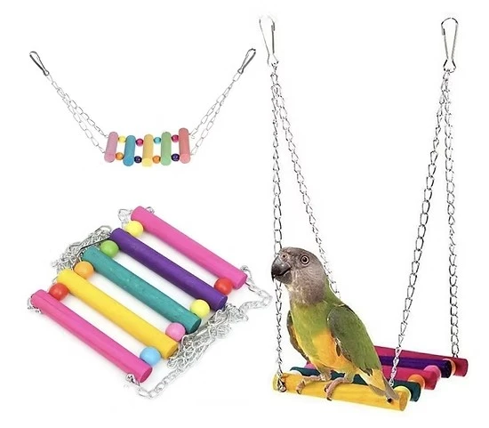 נדנדה צבעונית לתוכים קטנים ובינוניים בכלוב