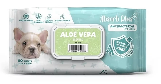 מגבונים אנטיבקטריאליים לבעלי חיים בניחוח אלוורה 80 יחידות