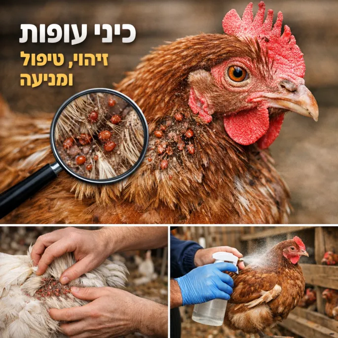 כיני עופות על נוצות תרנגולת בזמן בדיקה